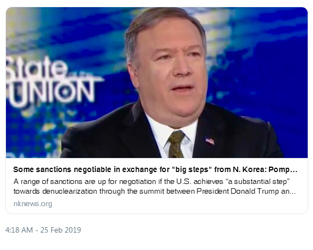 A range of sanctions are up for negotiation if the US achieves ‘a substantial step’ towards denuclearization through the summit between President Donald Trump and North Korean leader Kim Jong Un in Vietnam this week, Secretary of State Mike Pompeo sa