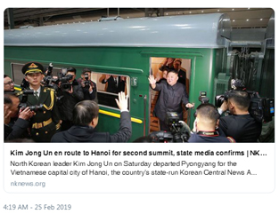 North Korean leader Kim Jong Un on Saturday departed Pyongyang for the Vietnamese capital city of Hanoi, the country’s state-run Korean Central News Agency (KCNA) confirmed on Sunday morning.