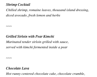 The dinner Trump and Kim ate together included grilled sirloin with pear kimchi –  marinated tender sirloin grilled with sauce, served with kimchi fermented inside a pear.