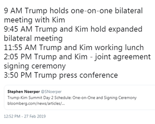 Tomorrow’s schedule, Trump-Kim Hanoi summit: