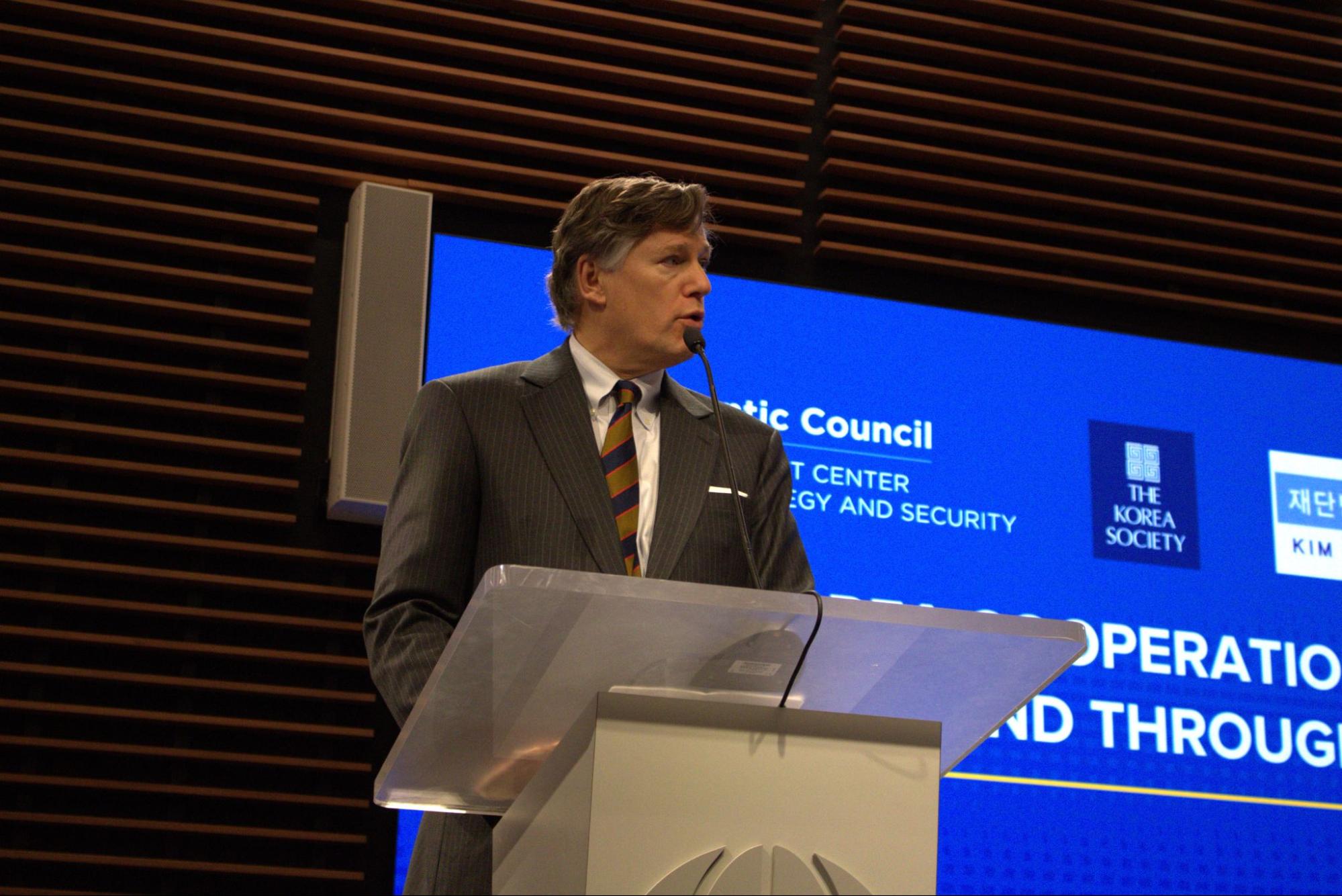 Deputy Secretary of State Christopher Landau speaking at a Korea Society program